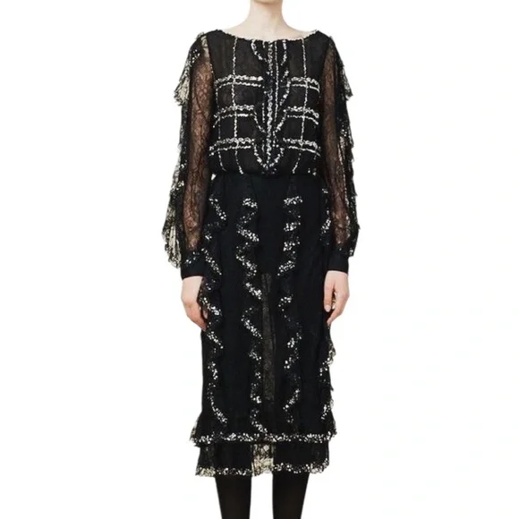 Sachin & Babi Luxury Milha Lace Ruffle Sewuij Accent Middy Dress made in India - Picture 1 of 6